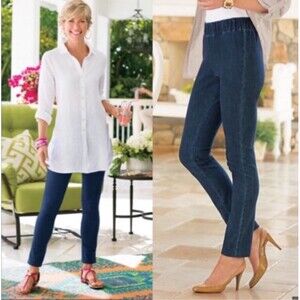 Soft Surroundings 2AW42 Dark Wash Denim Pull On Metro Legging Jeans sz M